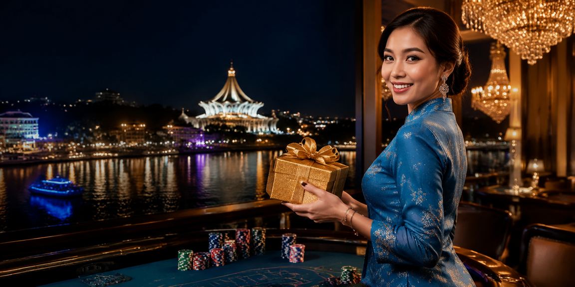 Suasana permainan kasino blackjack Kuching dengan busana baju kurung